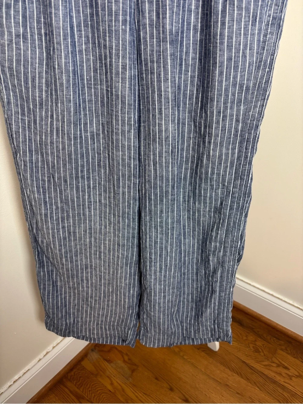 Quince 100% European Linen Wide Leg Pants In Striped Chambray Size Medium